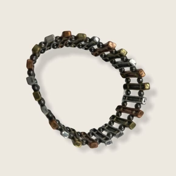 Rustic bracelet with inspirational words mixed metals finish engraved stretch - Picture 2 of 4